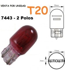 Bombilla Halógena T20 W21/5W 7443 580 Roja Posición y Freno Coche