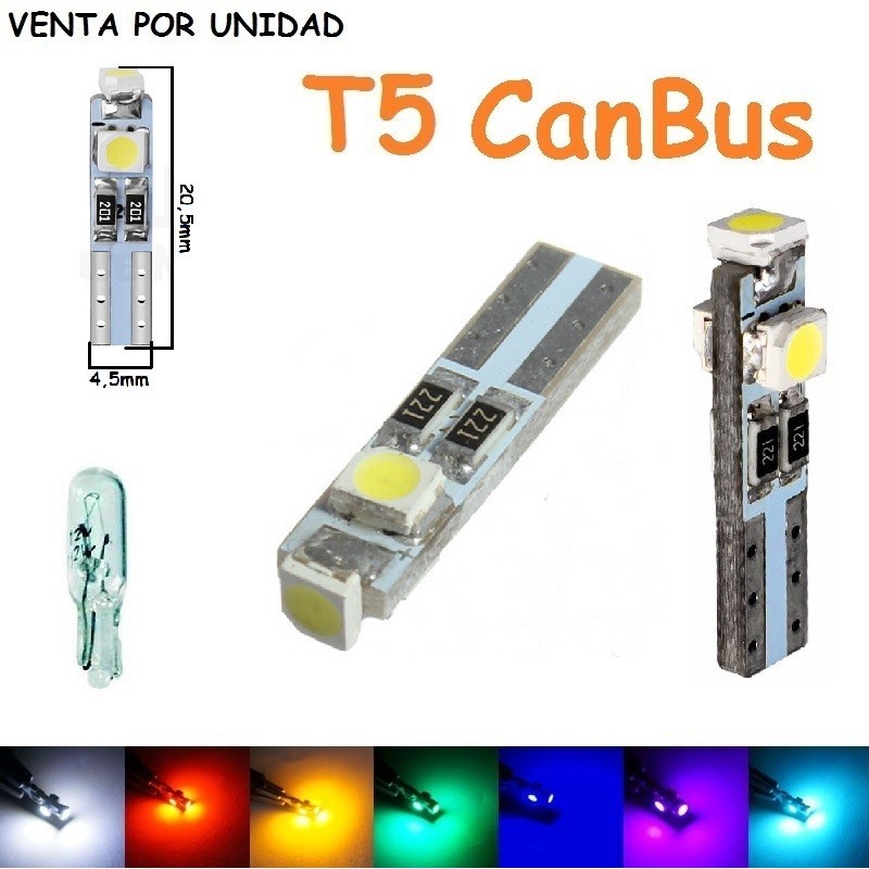 5x Bombilla T5 2 LED SMD T5 58 73 74 286  Dashboard Coche 3D Super Blanco 12V